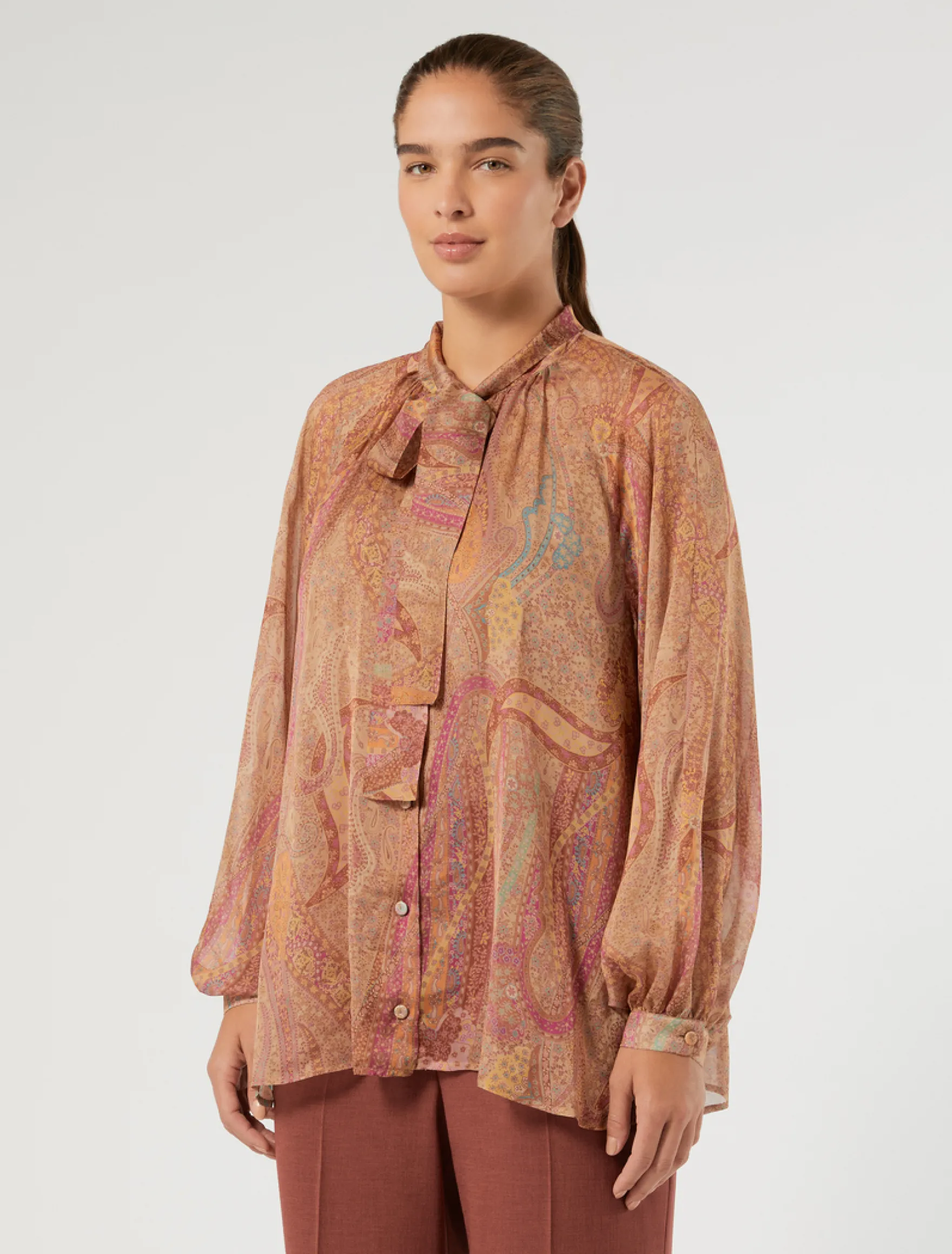 Camicia in chiffon di seta - CAMMELLO
