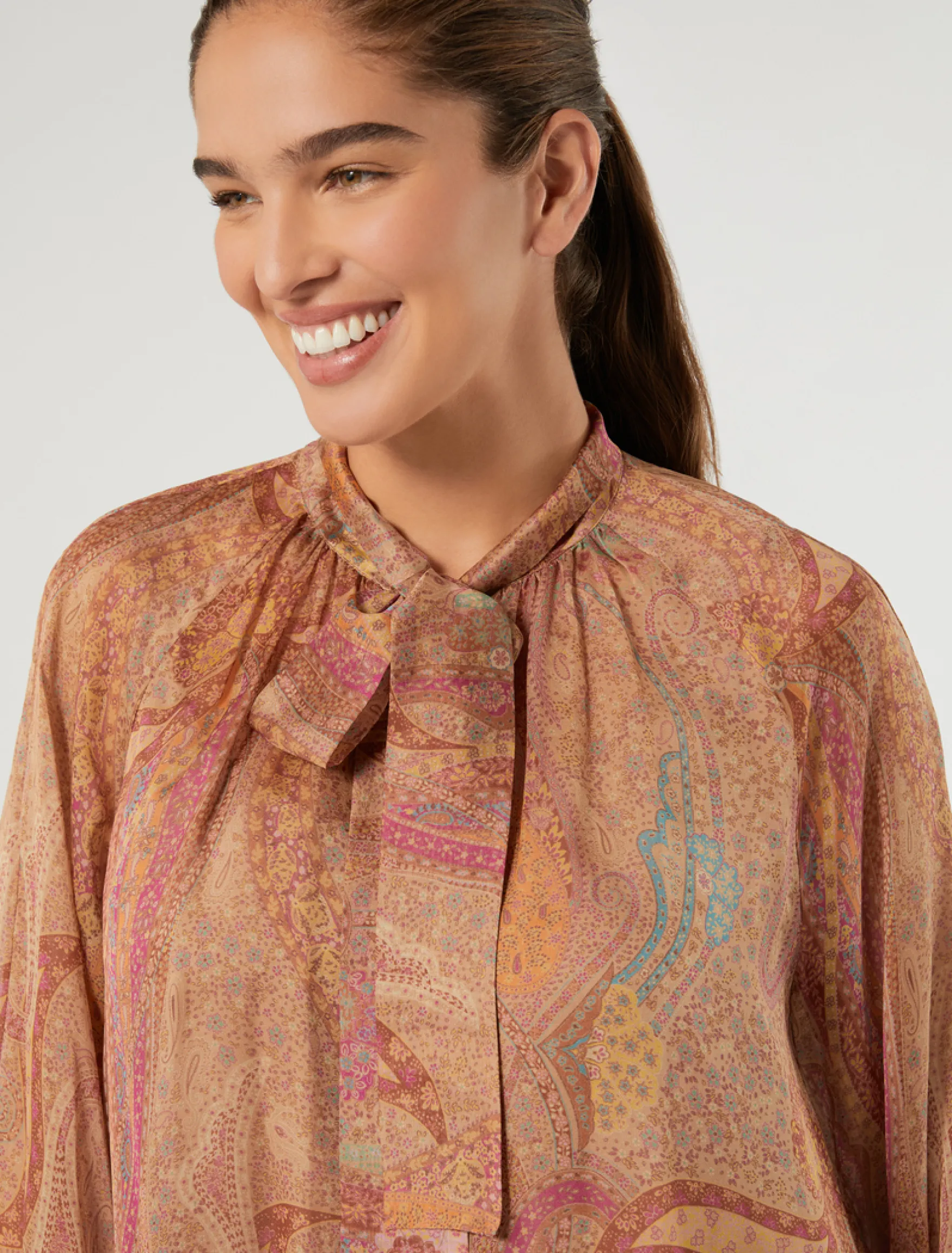 Camicia in chiffon di seta - CAMMELLO