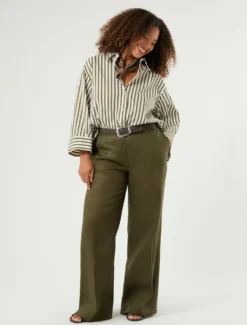 Camicia in cotone a righe - VERDE KAKI