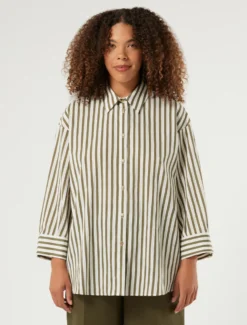 Camicia in cotone a righe - VERDE KAKI