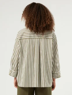 Camicia in cotone a righe - VERDE KAKI