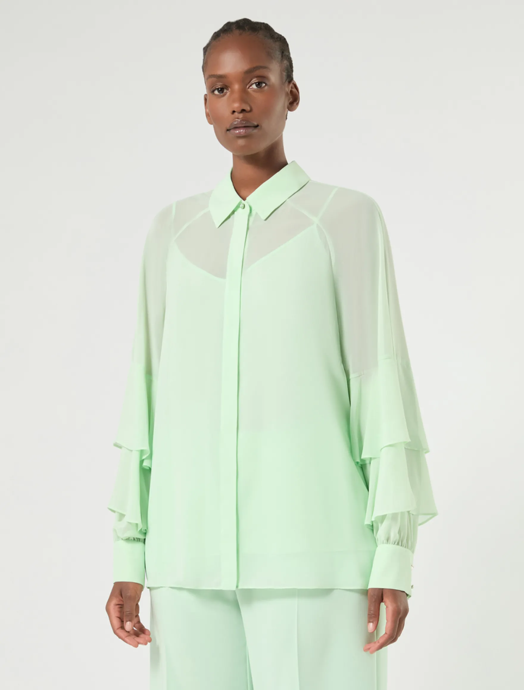 Camicia in crêpe georgette - VERDE PASTELLO