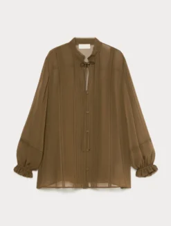 Camicia in georgette di seta - VERDE KAKI