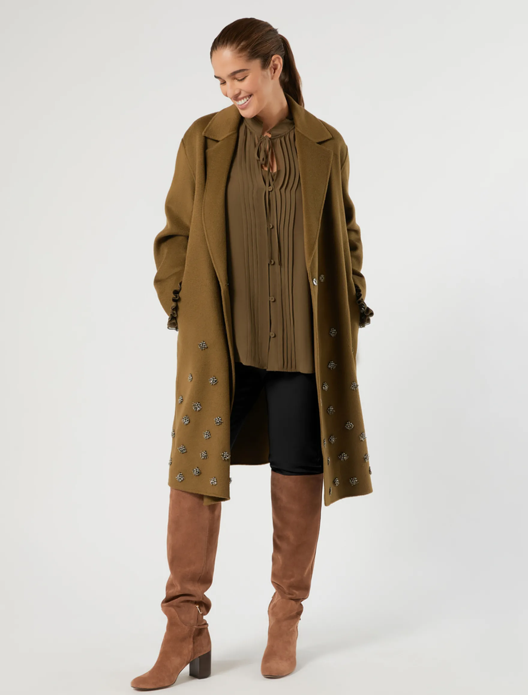 Camicia in georgette di seta - VERDE KAKI