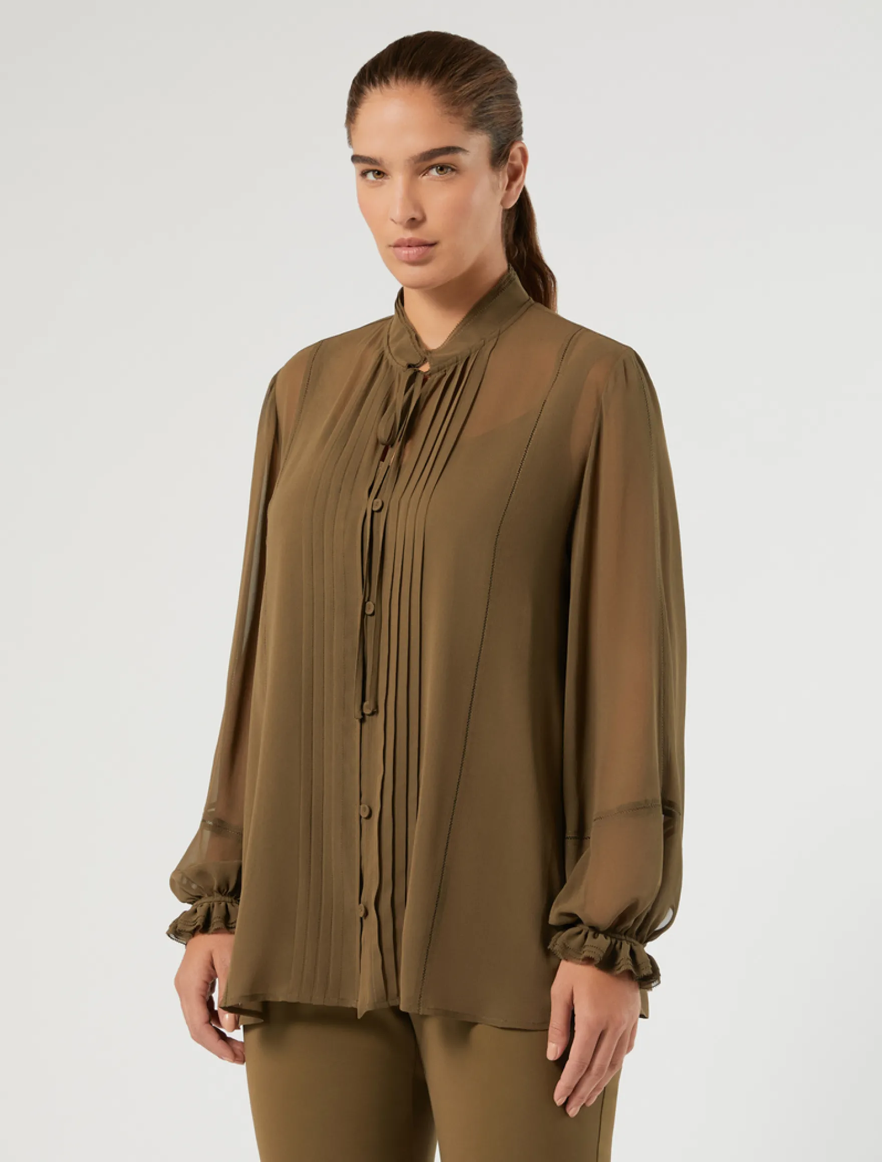 Camicia in georgette di seta - VERDE KAKI