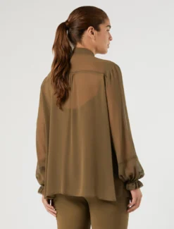 Camicia in georgette di seta - VERDE KAKI