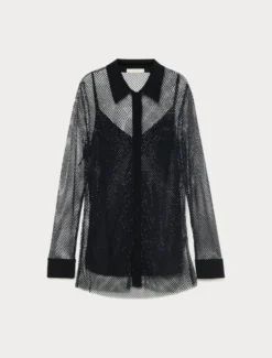 Camicia in jersey rete con strass - BLU NOTTE