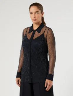 Camicia in jersey rete con strass - BLU NOTTE