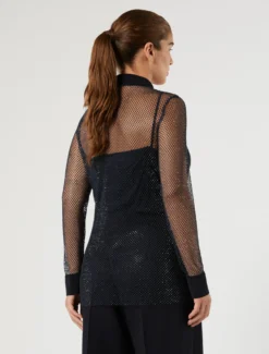 Camicia in jersey rete con strass - BLU NOTTE
