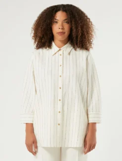 Camicia in lino e viscosa gessato - BIANCO