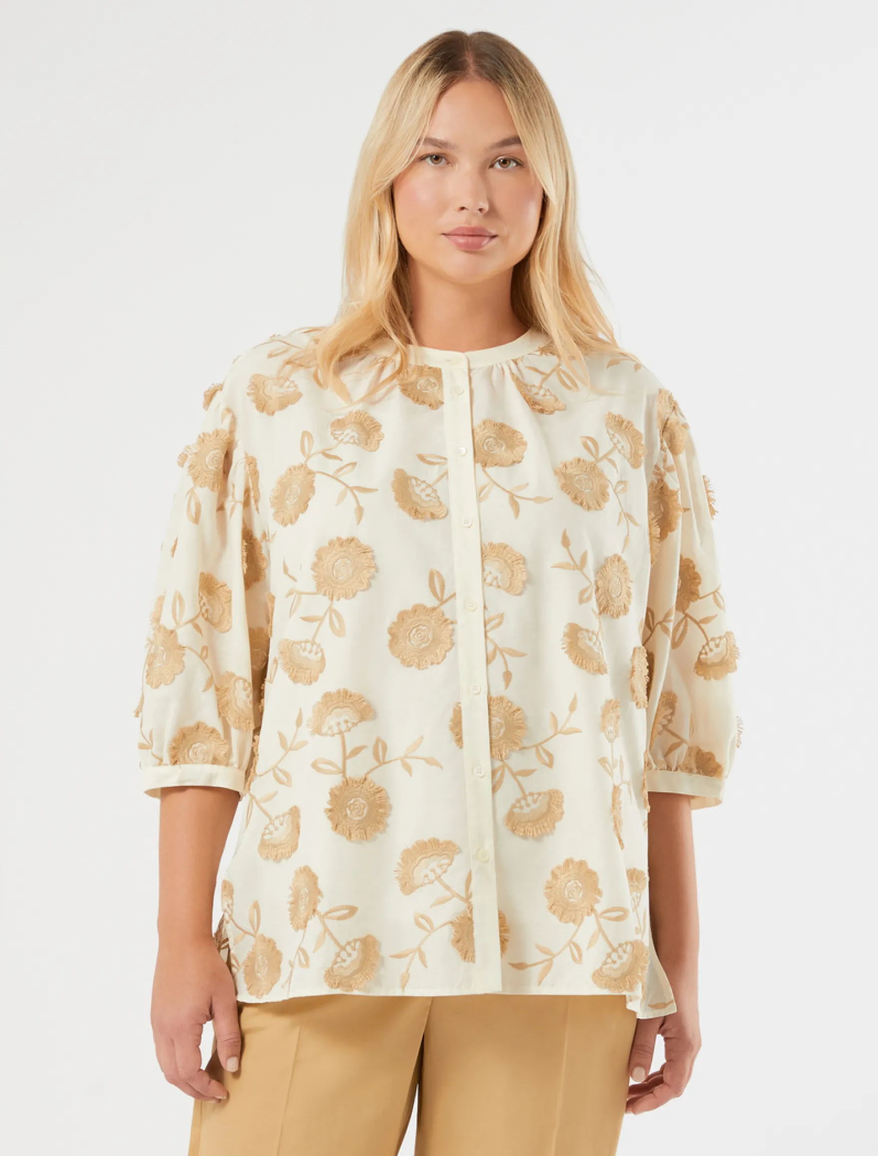 Camicia in mussola con ricamo - AVORIO