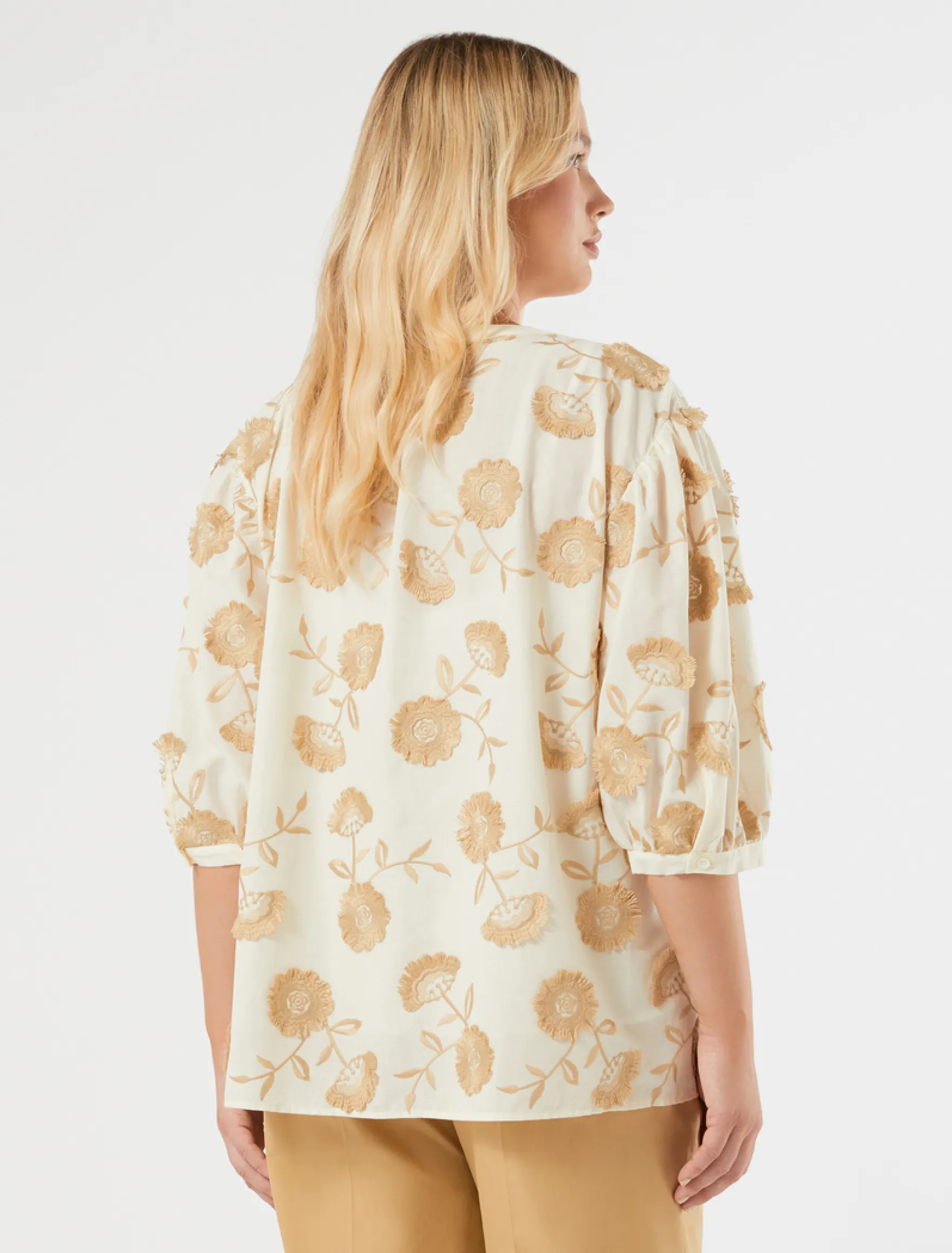 Camicia in mussola con ricamo - AVORIO