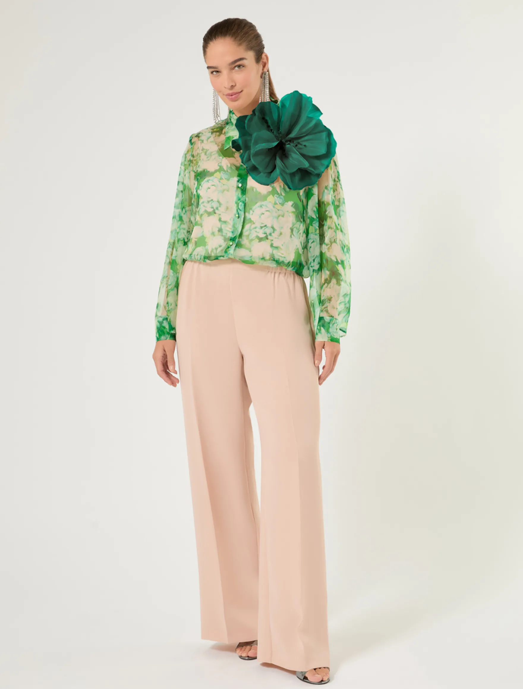 Camicia in organza di pura seta - VERDE SMERALDO