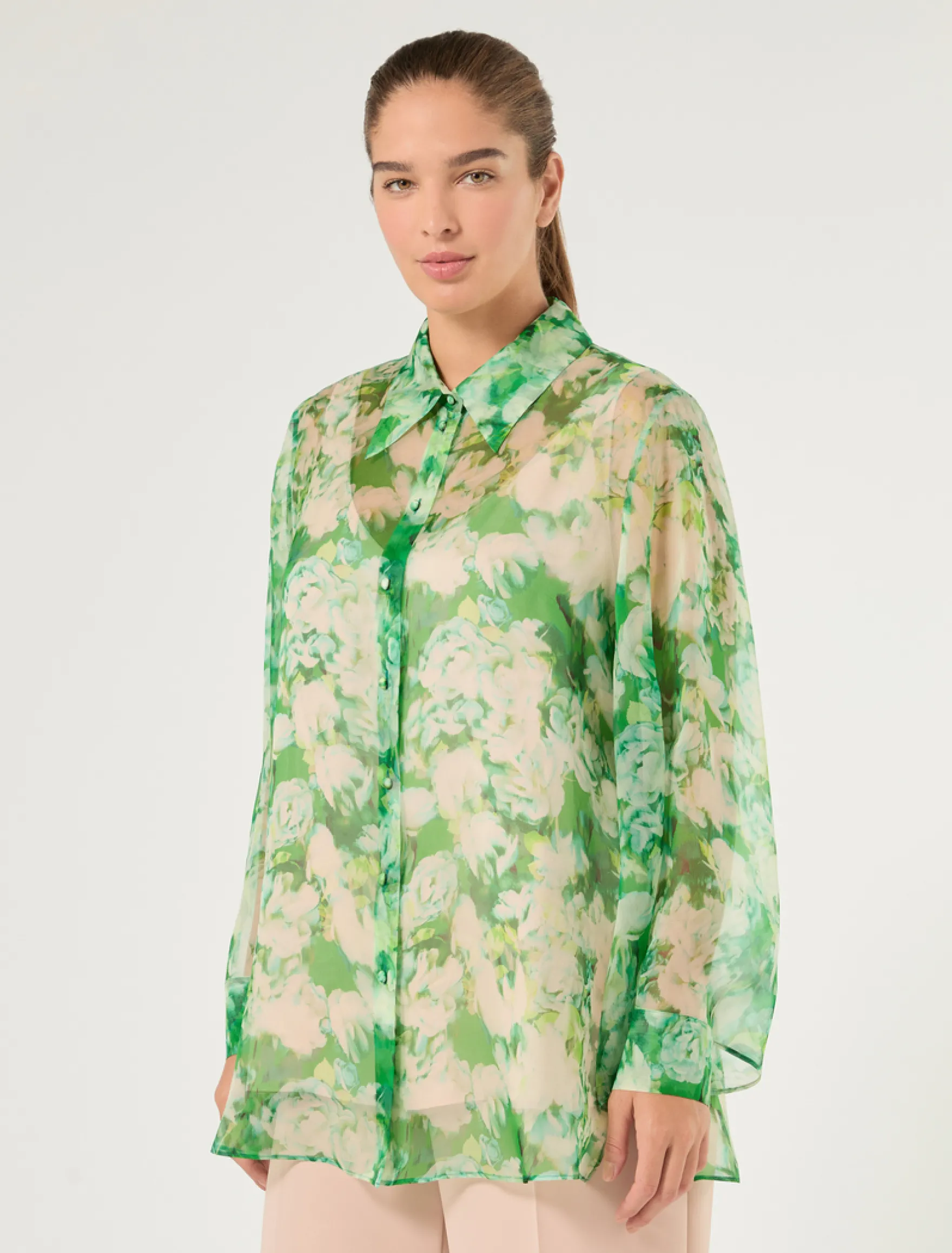 Camicia in organza di pura seta - VERDE SMERALDO