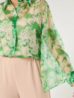 Camicia in organza di pura seta - VERDE SMERALDO