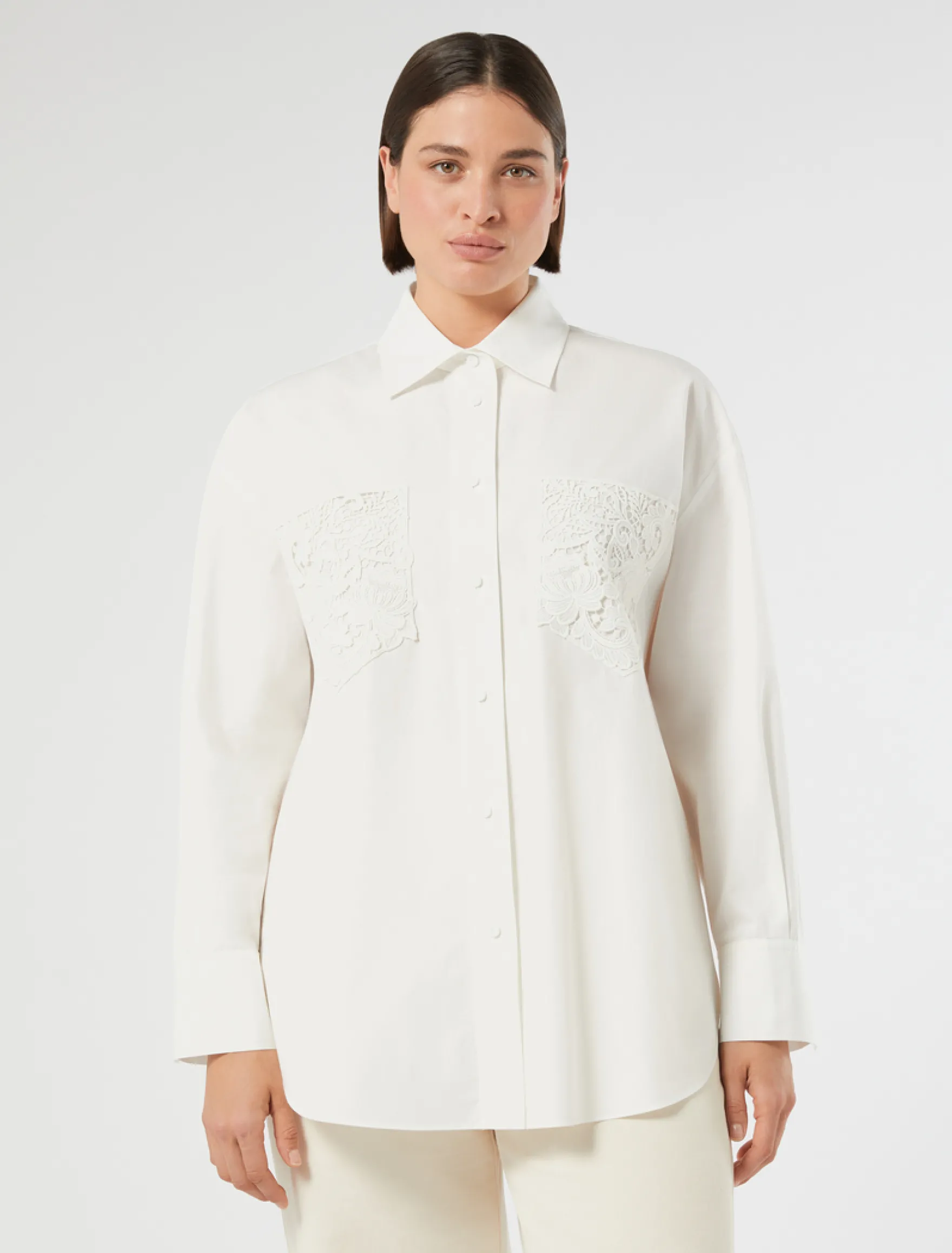 Camicia in popeline con ricamo - BIANCO AVORIO
