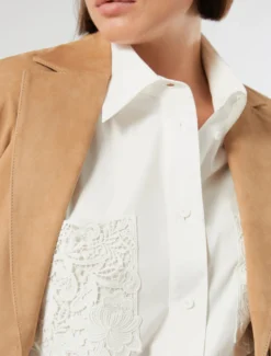 Camicia in popeline con ricamo - BIANCO AVORIO