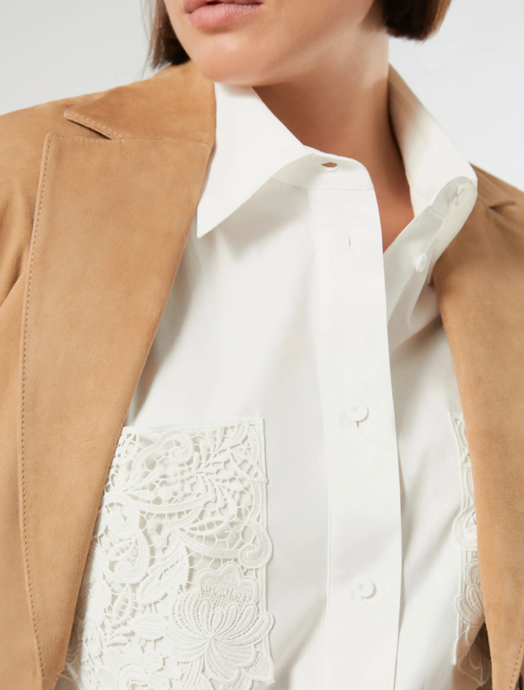 Camicia in popeline con ricamo - BIANCO AVORIO