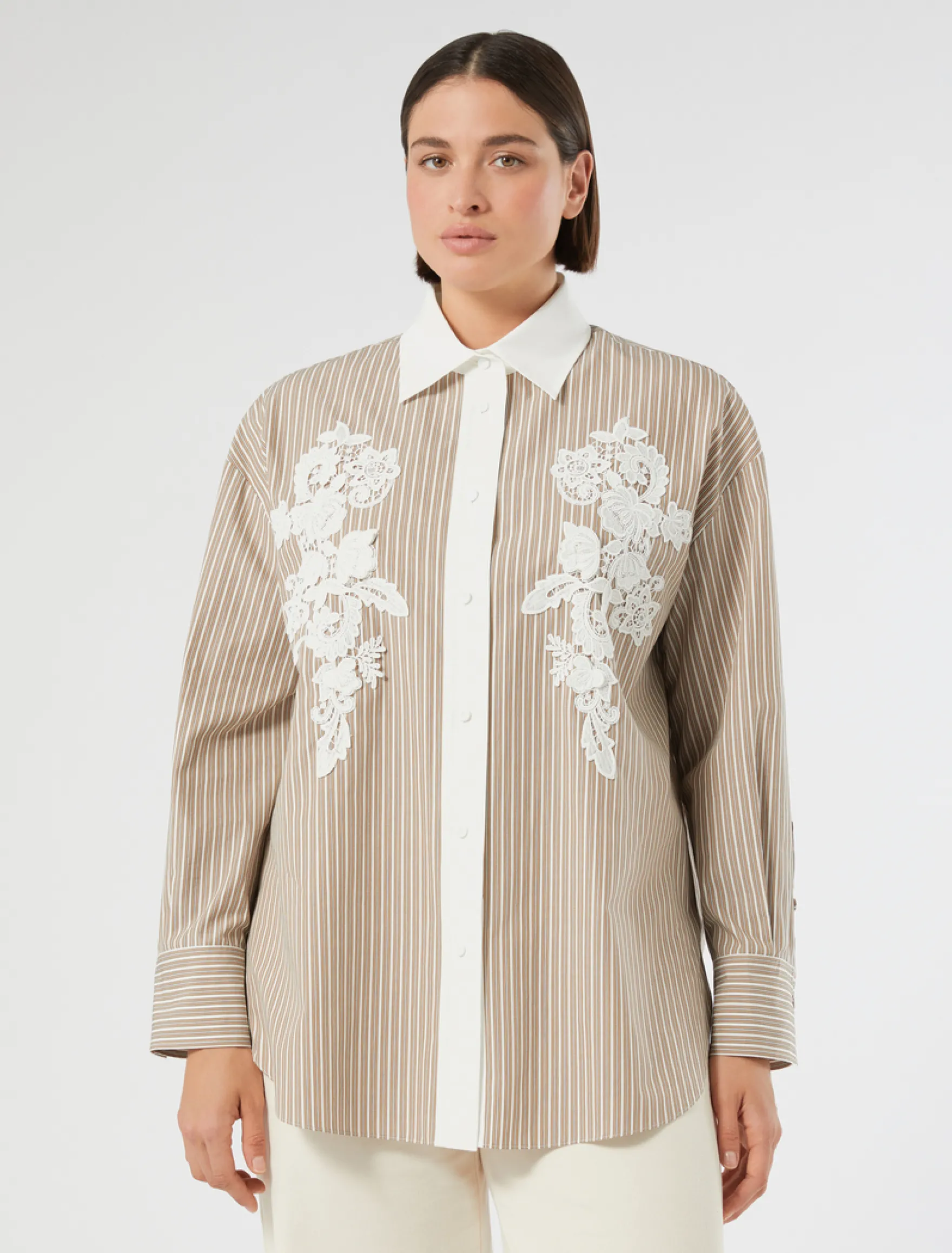 Camicia in popeline con ricamo - BIANCO AVORIO