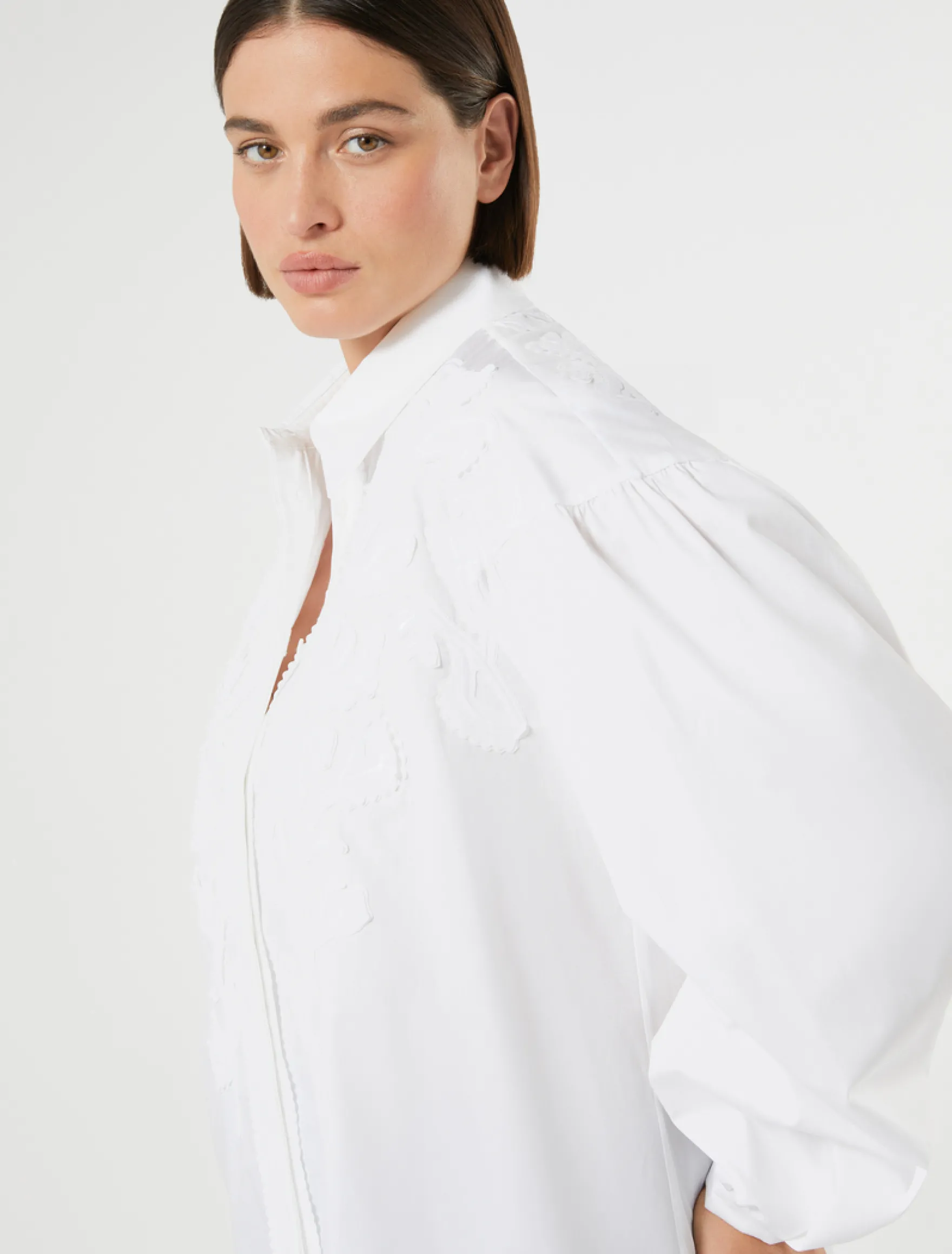Camicia in popeline con ricamo - BIANCO OTTICO