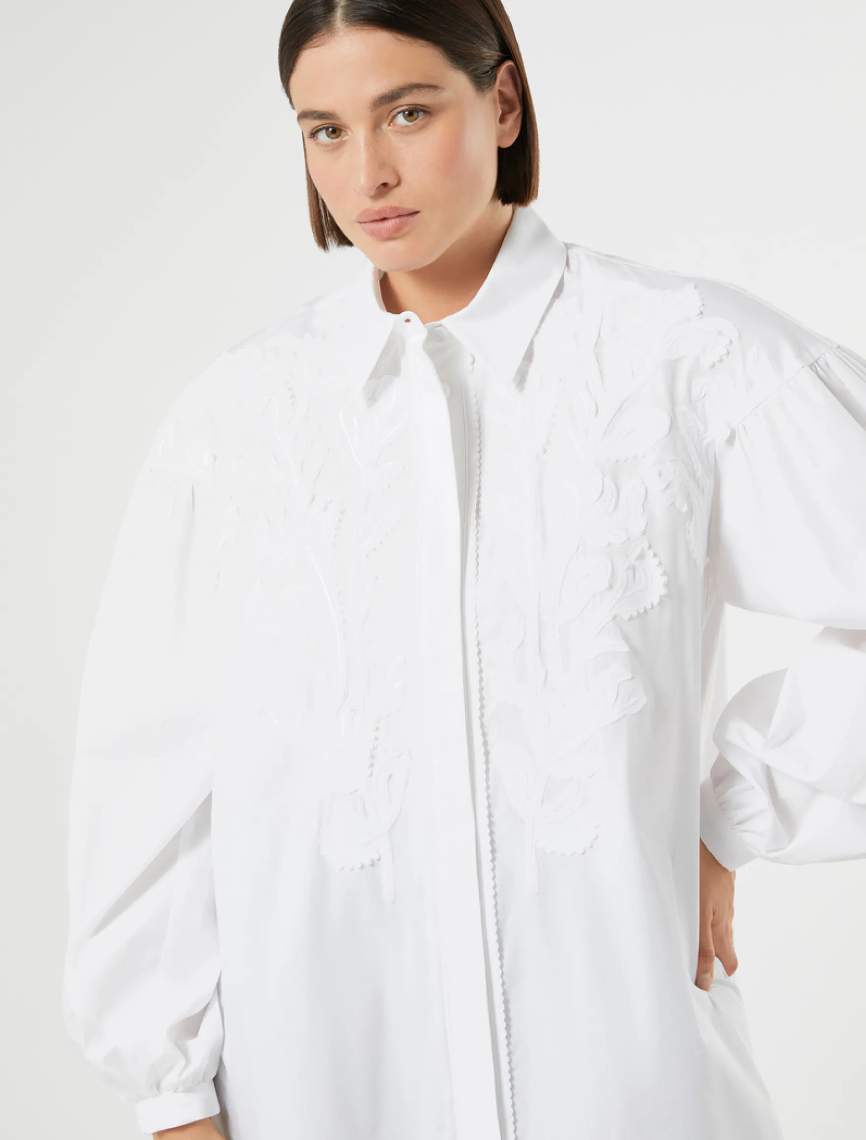Camicia in popeline con ricamo - BIANCO OTTICO