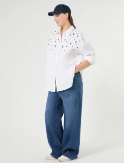 Camicia in popeline con ricamo - BIANCO OTTICO