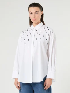 Camicia in popeline con ricamo - BIANCO OTTICO