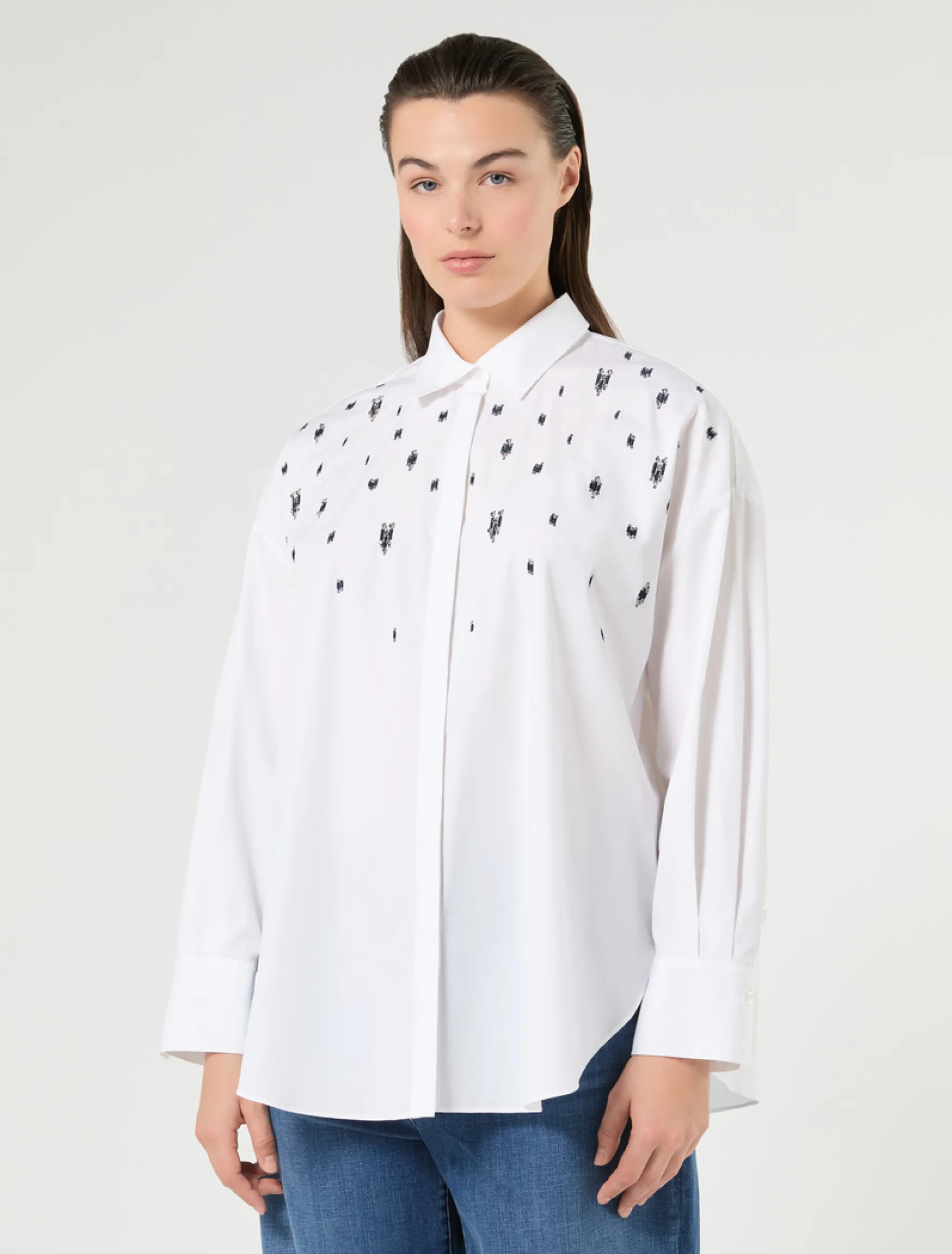 Camicia in popeline con ricamo - BIANCO OTTICO