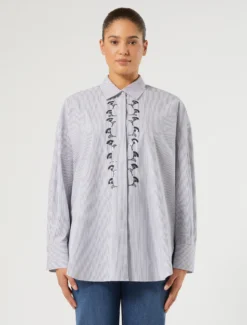 Camicia in popeline con ricamo - BIANCO OTTICO