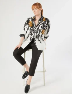 Camicia in popeline con stampa - BIANCO NERO
