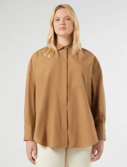 Camicia in popeline di cotone - AVANA