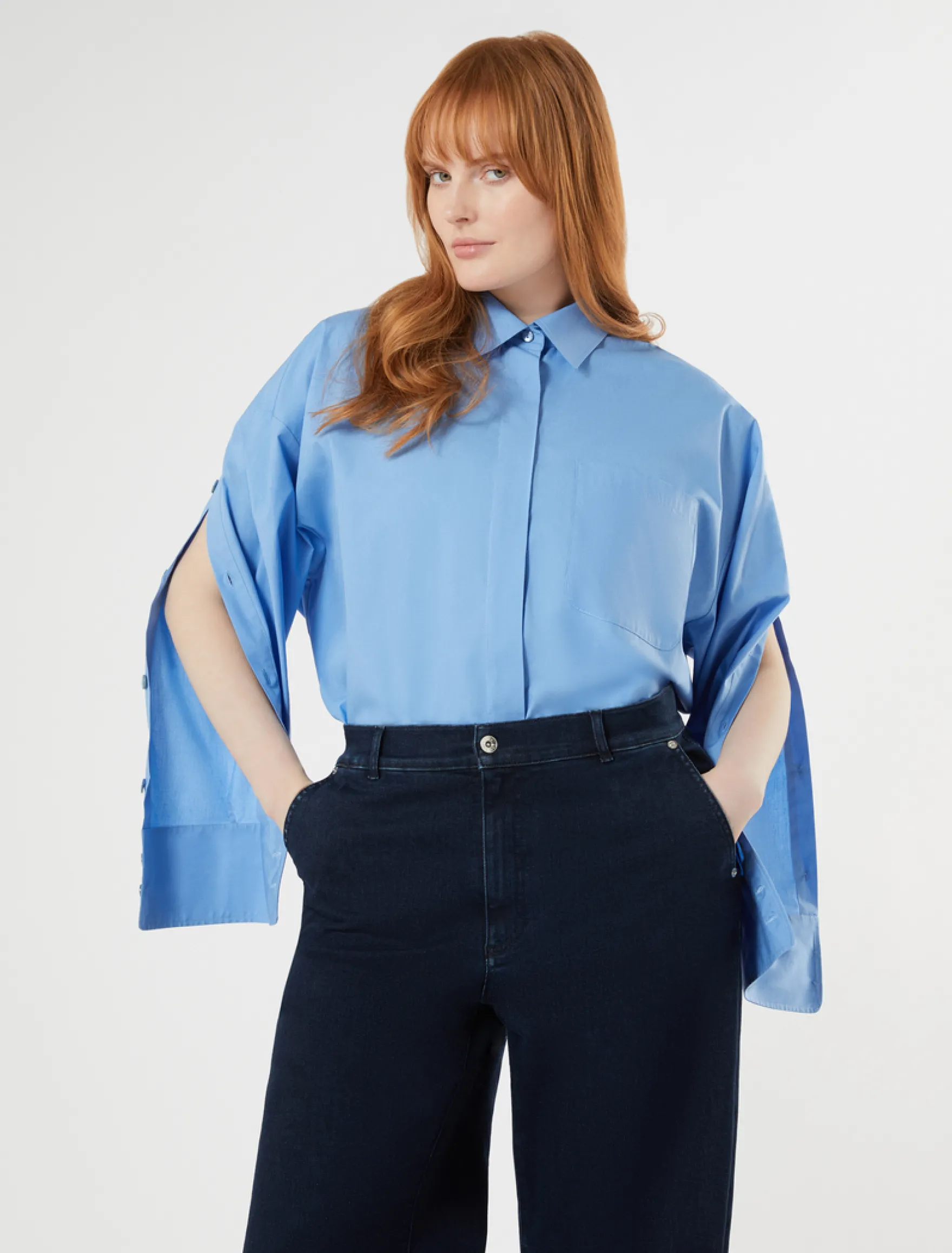 Camicia in popeline di cotone - AZZURRO