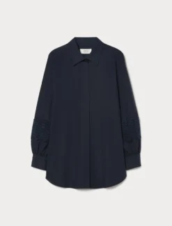 Camicia in popeline di cotone con pizzo - BLU