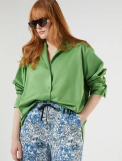 Camicia in rasatello di cotone - VERDE