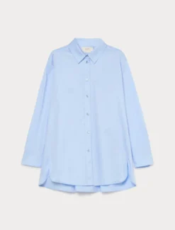 Camicia in raso di cotone - AZZURRO