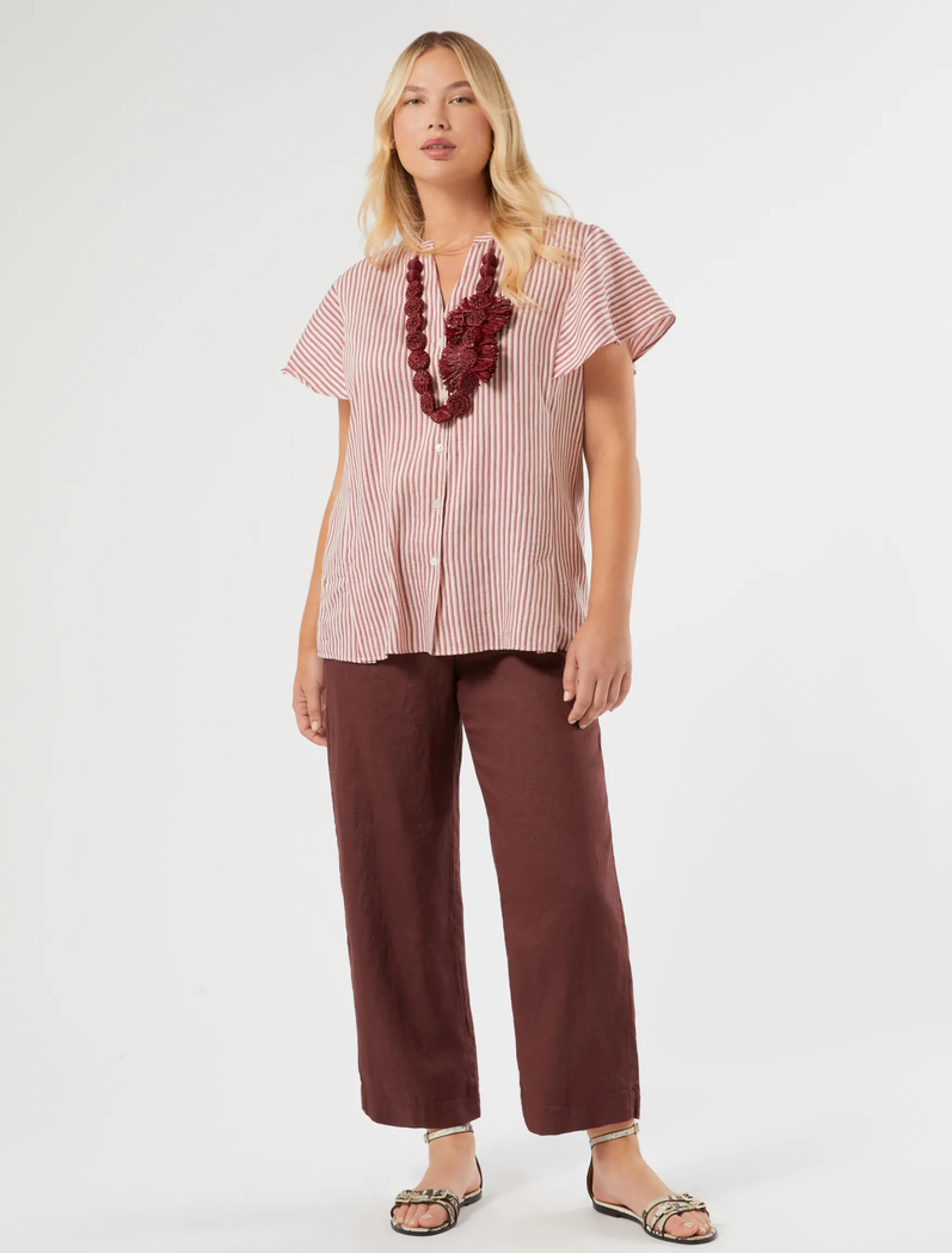 Camicia in tela di lino e seta - BEIGE ROSA