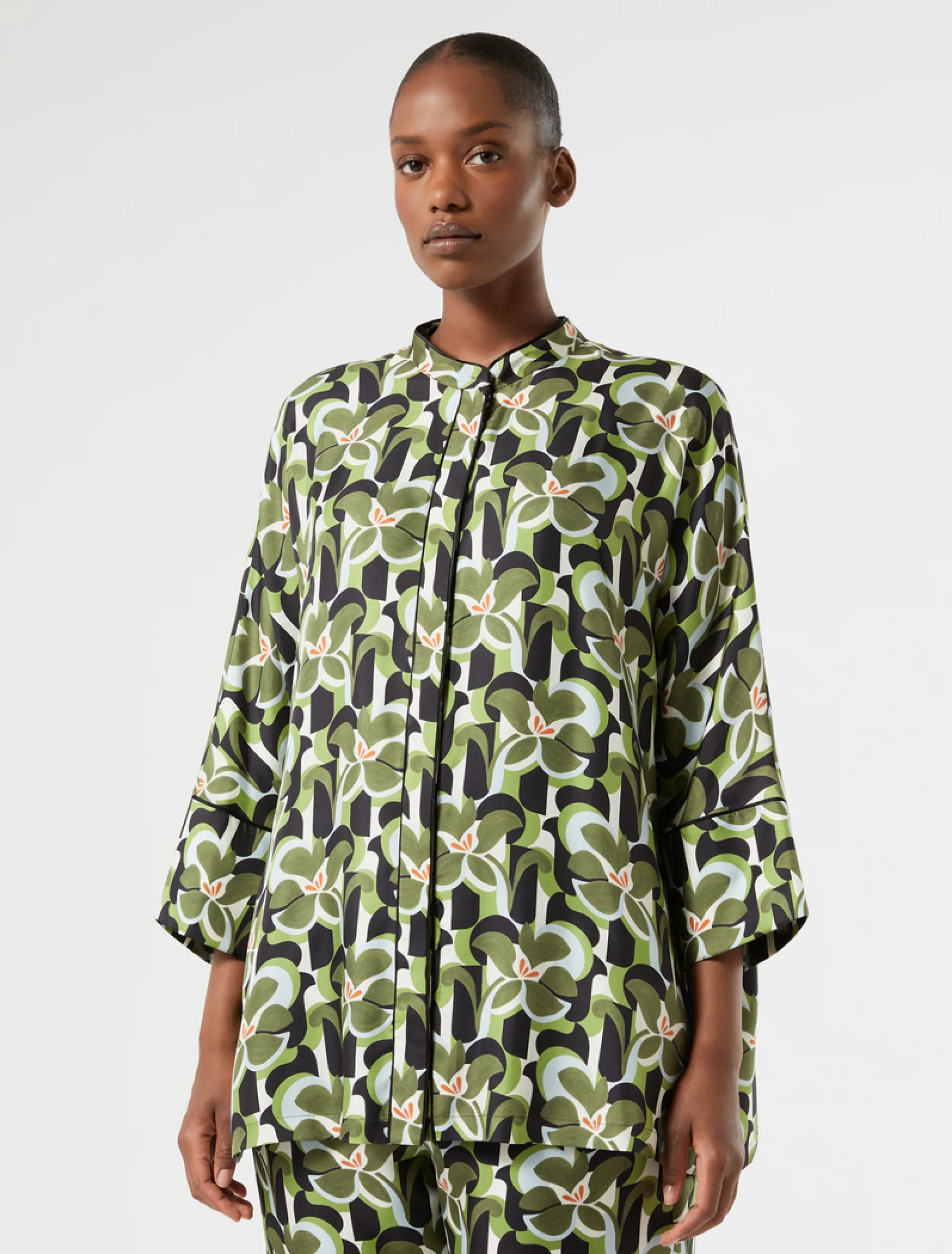 Camicia in twill di seta - VERDE OLIVA