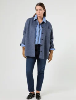 Camicia in viscosa tinto filo - AZZURRO
