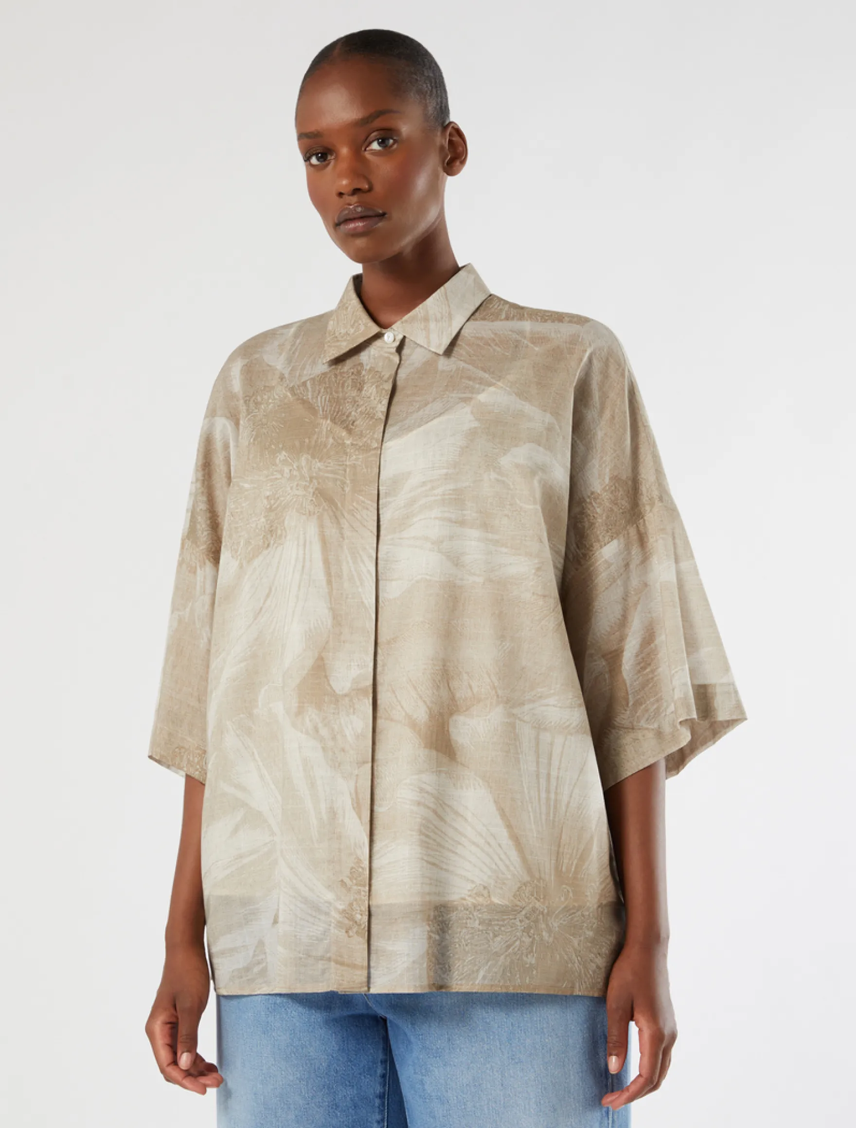 Camicia in voile di cotone - BEIGE