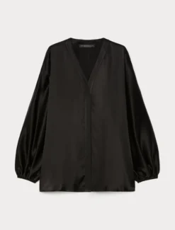 Camicia over in satin - NERO