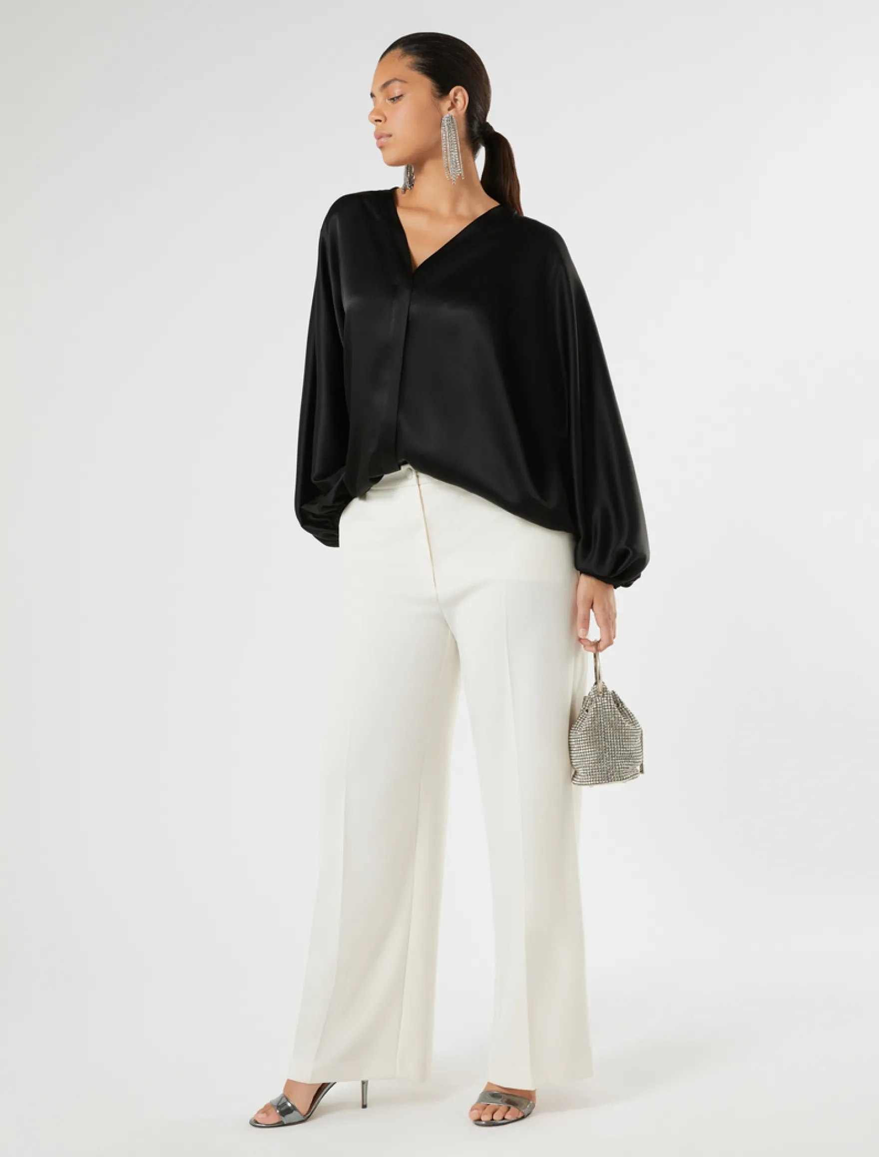 Camicia over in satin - NERO
