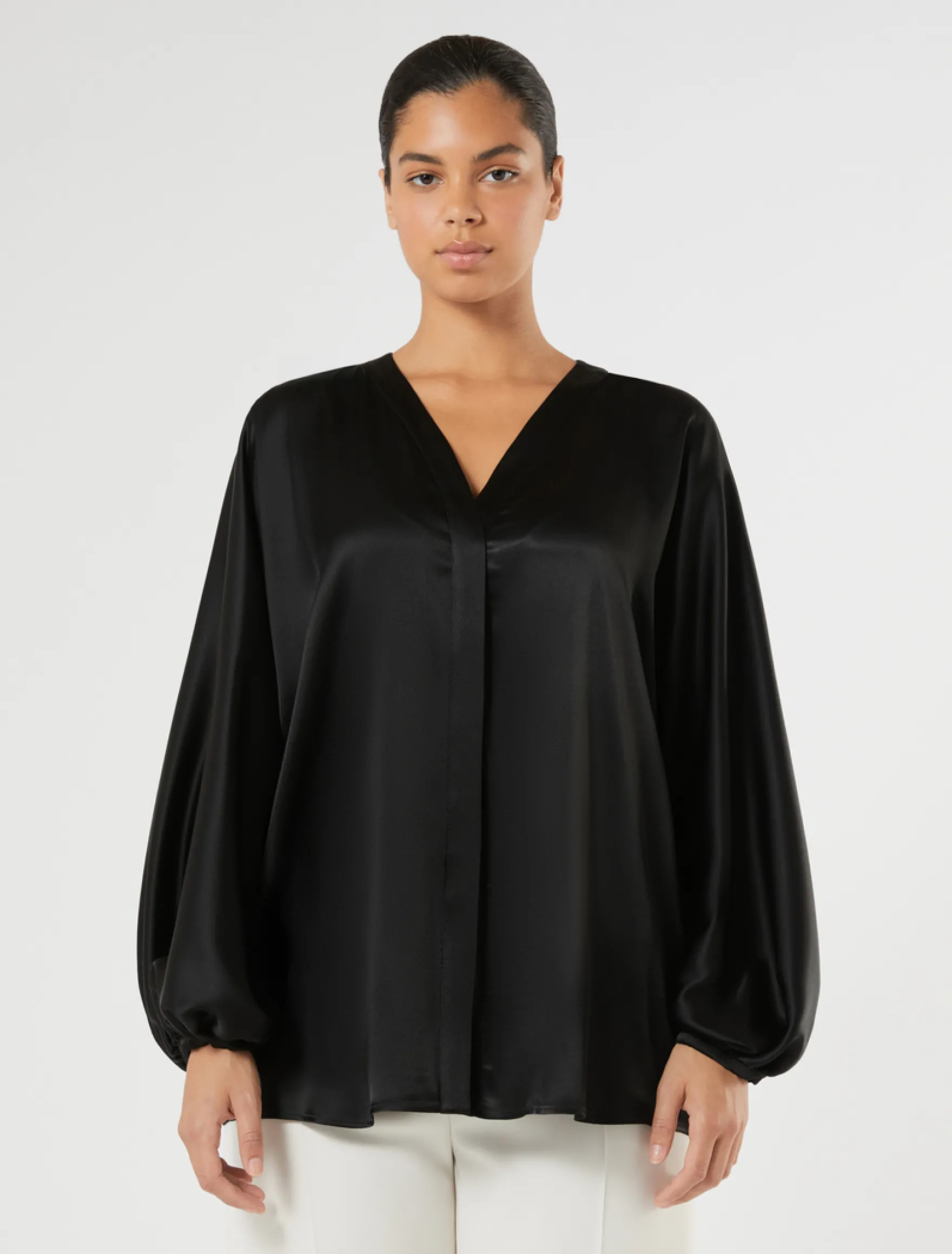 Camicia over in satin - NERO
