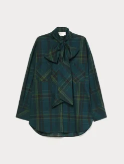 Camicia over in tela di cotone check - VERDE SCURO