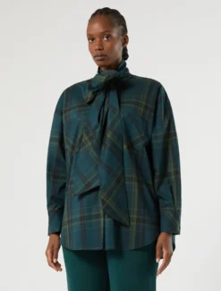 Camicia over in tela di cotone check - VERDE SCURO