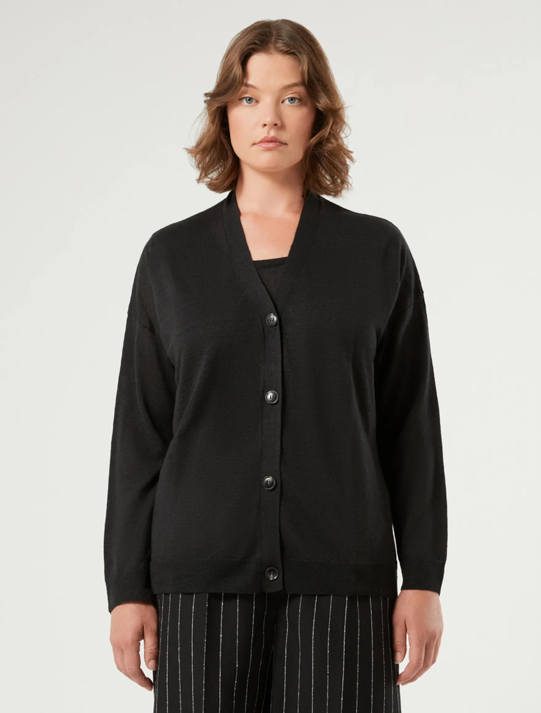 Canotta e cardigan in lino e cotone - NERO