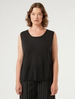 Canotta e cardigan in lino e cotone - NERO
