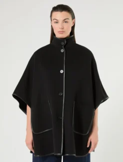 Cappa in double di lana e nylon - NERO