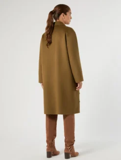 Cappotto in double di lana con ricamo - VERDE KAKI