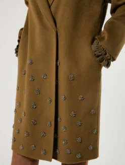 Cappotto in double di lana con ricamo - VERDE KAKI