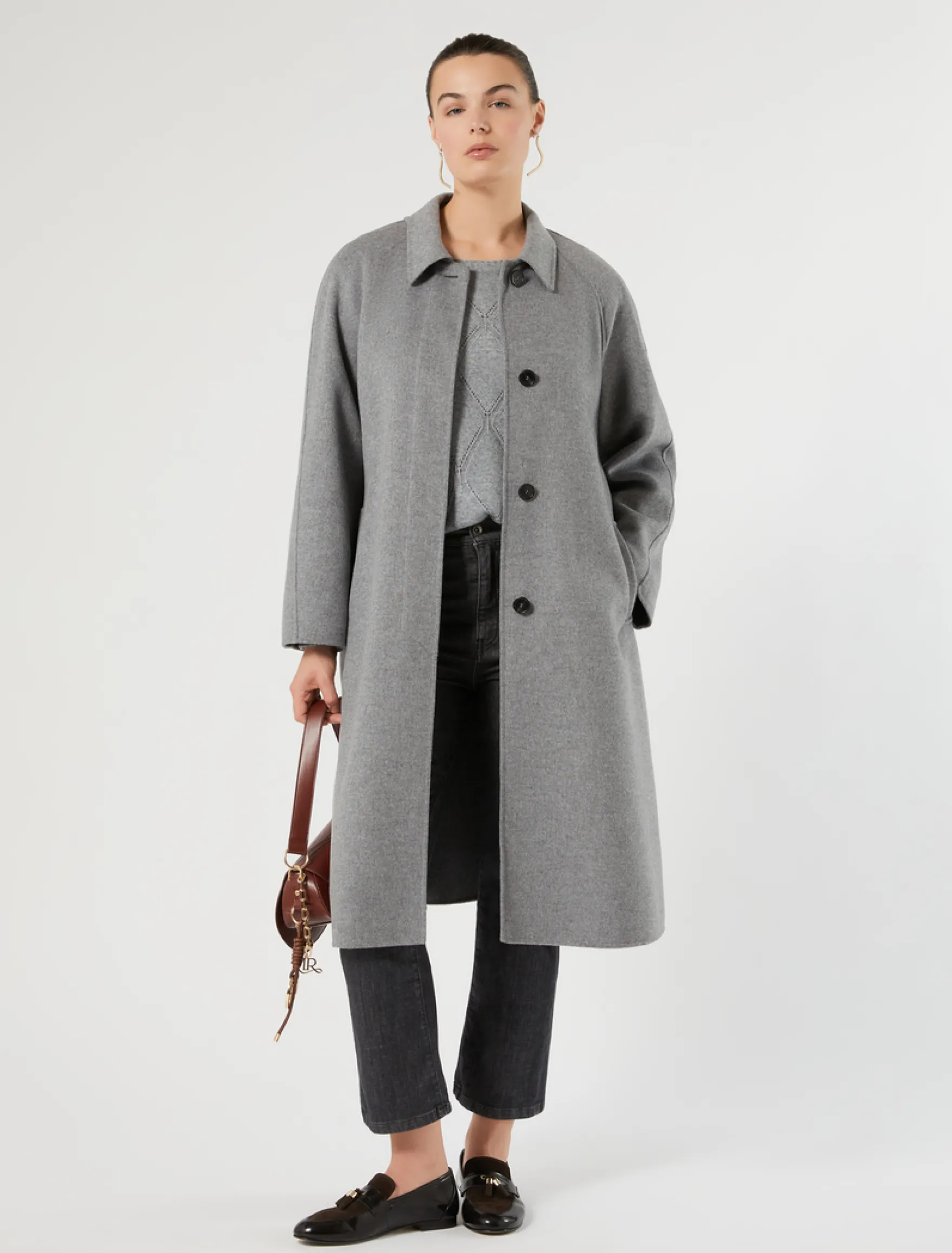 Cappotto in double di lana e nylon - GRIGIO MEDIO